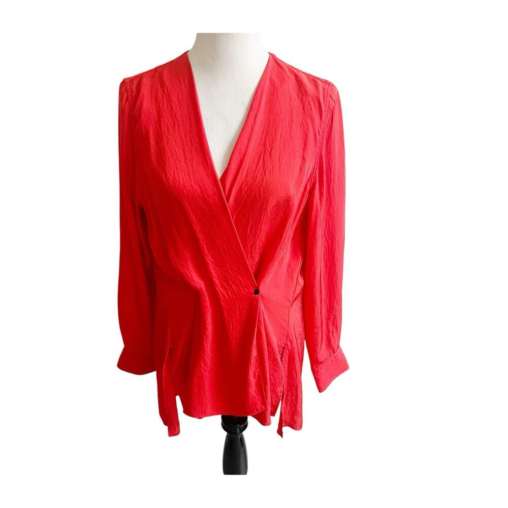 Rag & Bone Women's Red Solid Debbie Long Sleeve Button Blouse Top Size Medium